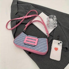 Textured PU Leather Crossbody Bag Classic Versatile Baguette Bag