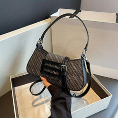 Textured PU Leather Crossbody Bag Classic Versatile Baguette Bag
