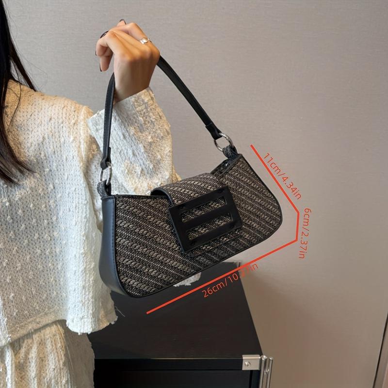 Textured PU Leather Crossbody Bag Classic Versatile Baguette Bag
