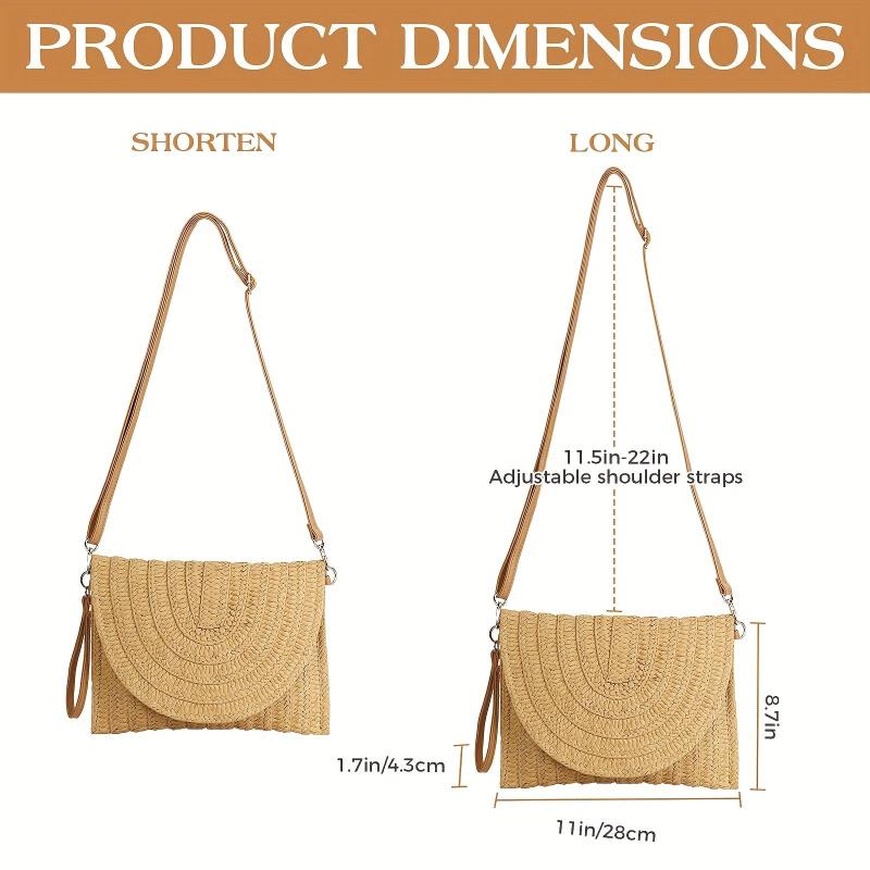 Minimalist Straw Shoulder Bag Solid Woven Flap Bag All Match Purse