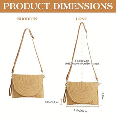 Minimalist Straw Shoulder Bag Solid Woven Flap Bag All Match Purse
