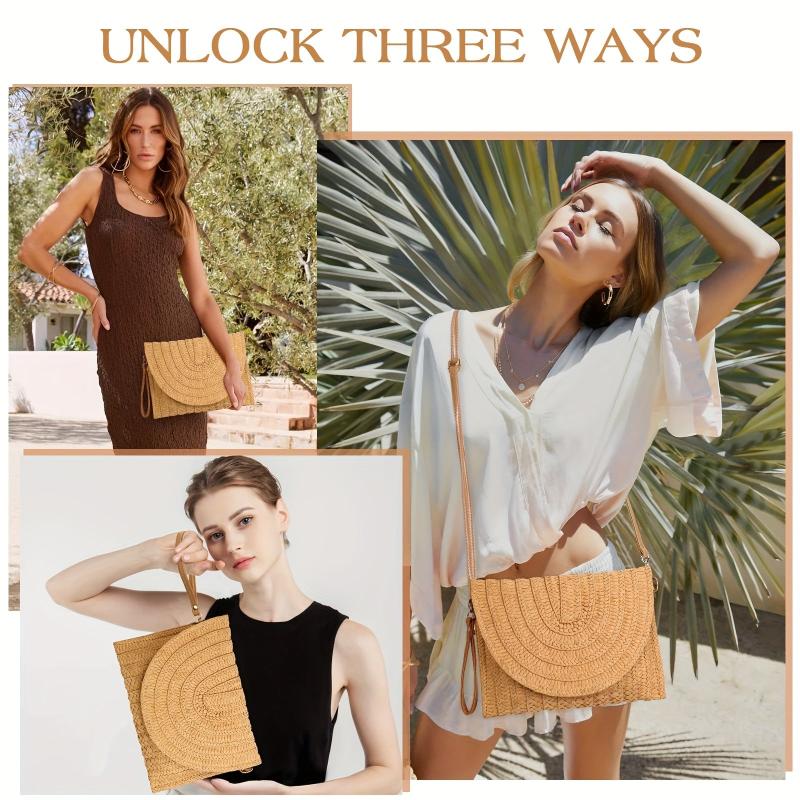 Minimalist Straw Shoulder Bag Solid Woven Flap Bag All Match Purse