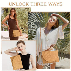 Minimalist Straw Shoulder Bag Solid Woven Flap Bag All Match Purse