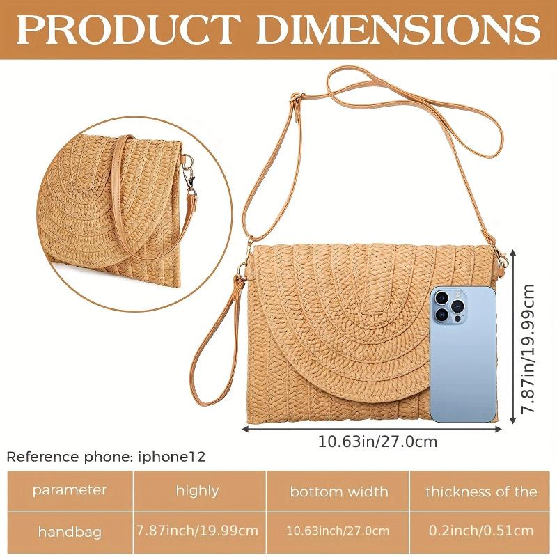 Minimalist Straw Shoulder Bag Solid Woven Flap Bag All Match Purse