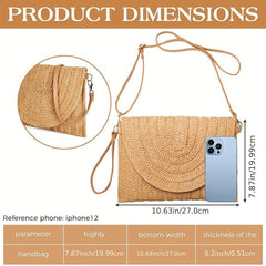 Minimalist Straw Shoulder Bag Solid Woven Flap Bag All Match Purse