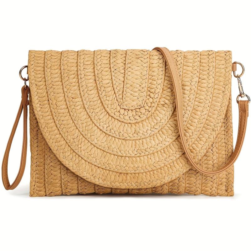 Minimalist Straw Shoulder Bag Solid Woven Flap Bag All Match Purse