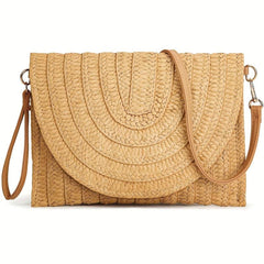 Minimalist Straw Shoulder Bag Solid Woven Flap Bag All Match Purse