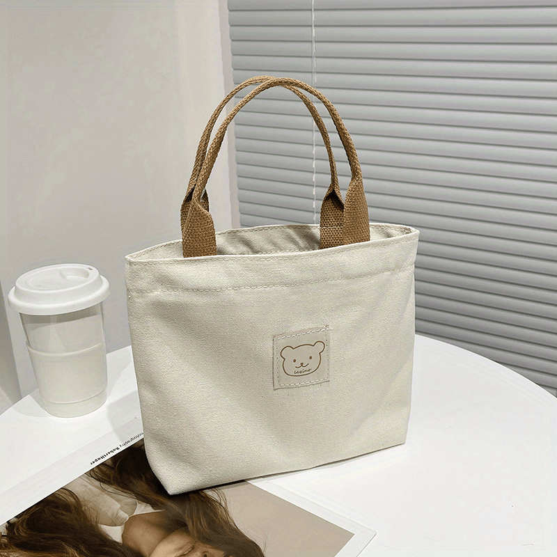 Casual Canvas Bear Patch Decor Handbag for Work & School