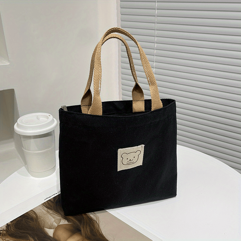 Casual Canvas Bear Patch Decor Handbag for Work & School
