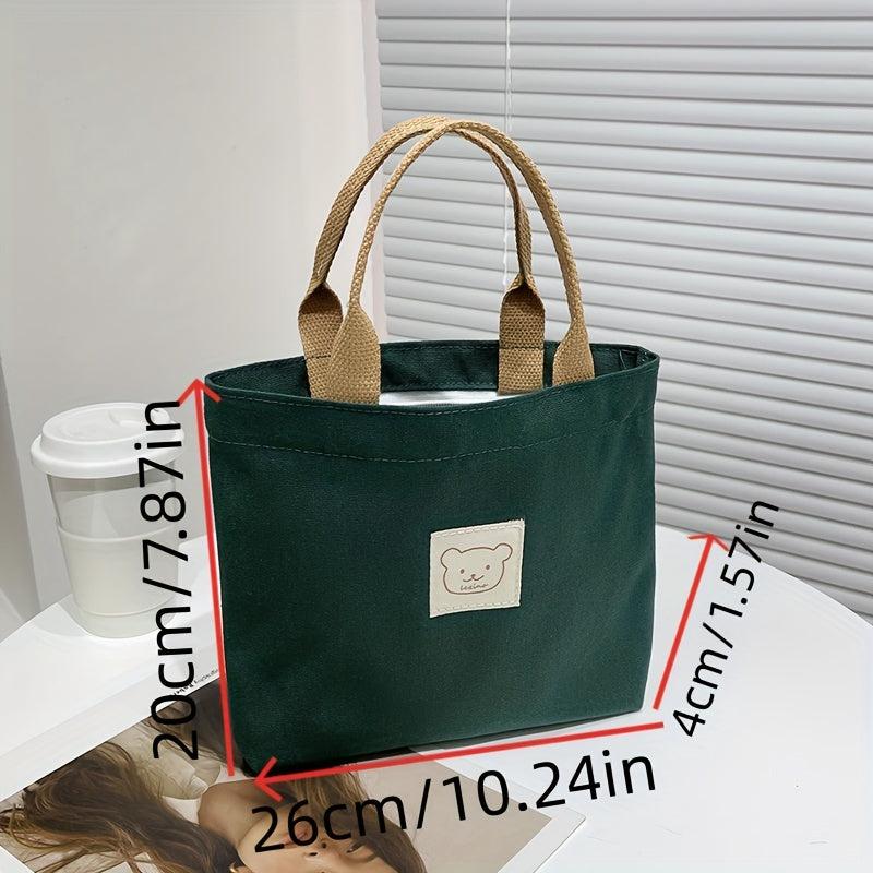 Casual Canvas Bear Patch Decor Handbag for Work & School