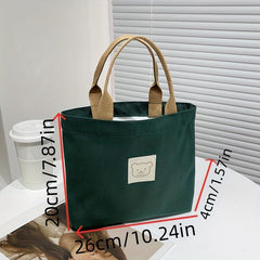 Casual Canvas Bear Patch Decor Handbag for Work & School
