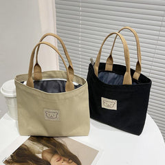 Casual Canvas Bear Patch Decor Handbag for Work & School