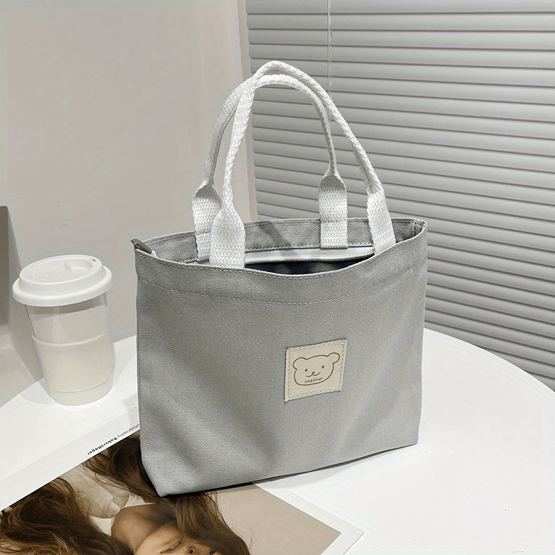 Casual Canvas Bear Patch Decor Handbag for Work & School