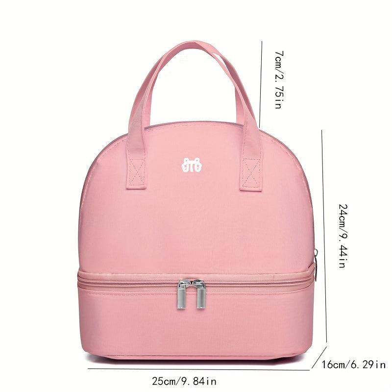 Insulated Lunch Box Bag Double Deck Bento Cooler Bag Water Resistant Handbag