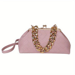 Solid Woven Frame Bag PU Leather Metal Chain Banquet Clutch Bag
