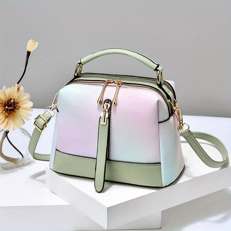 Ombre Top Handle Crossbody Bag Small PU Handbag Zipper Women