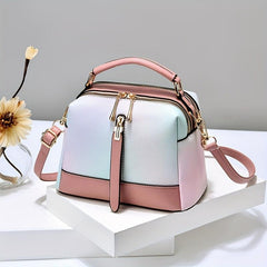 Ombre Top Handle Crossbody Bag Small PU Handbag Zipper Women