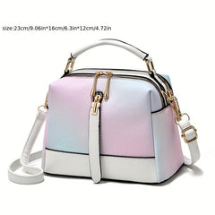 Ombre Top Handle Crossbody Bag Small PU Handbag Zipper Women