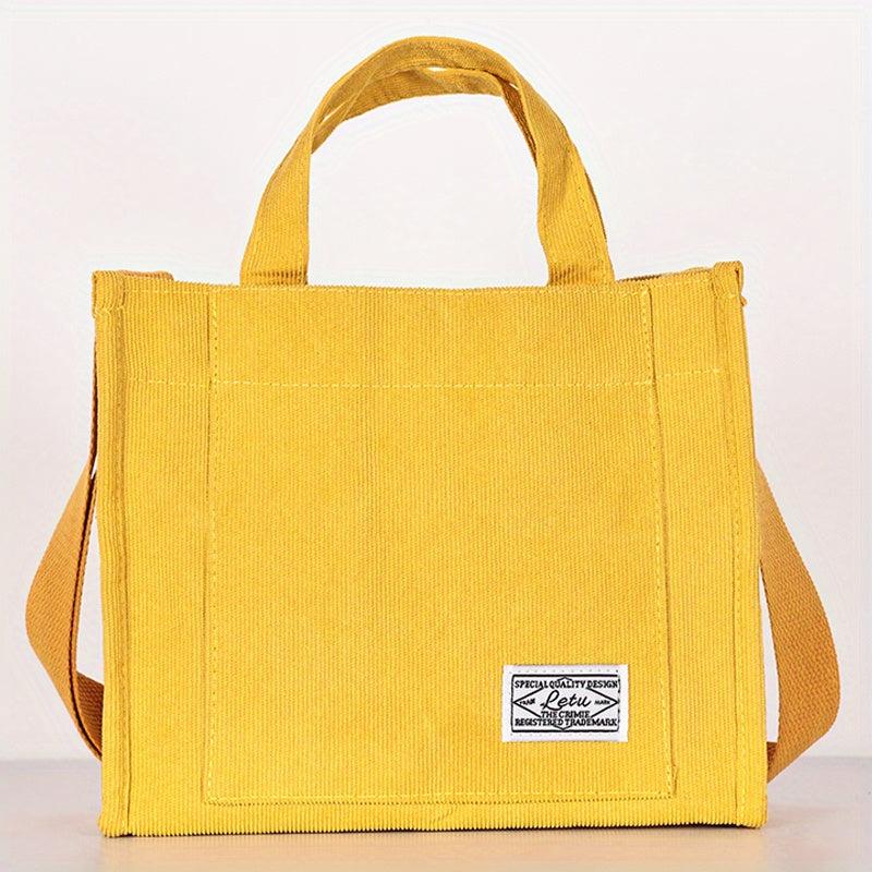 Corduroy Tote Bag Preppy Style Student Shoulder Bag Work & Travel