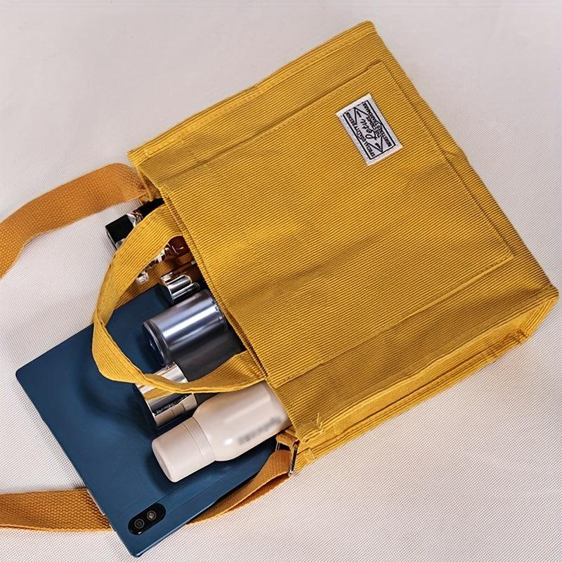Corduroy Tote Bag Preppy Style Student Shoulder Bag Work & Travel