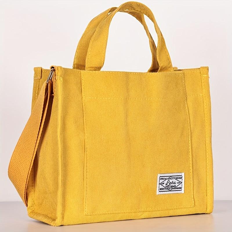 Corduroy Tote Bag Preppy Style Student Shoulder Bag Work & Travel