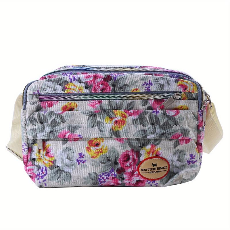 Floral Pattern Crossbody Bag Canvas Shoulder Bag Women's Pockets Purse