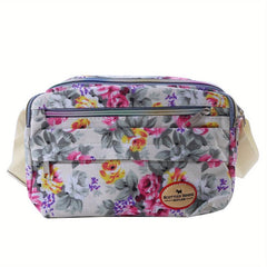 Floral Pattern Crossbody Bag Canvas Shoulder Bag Women's Pockets Purse