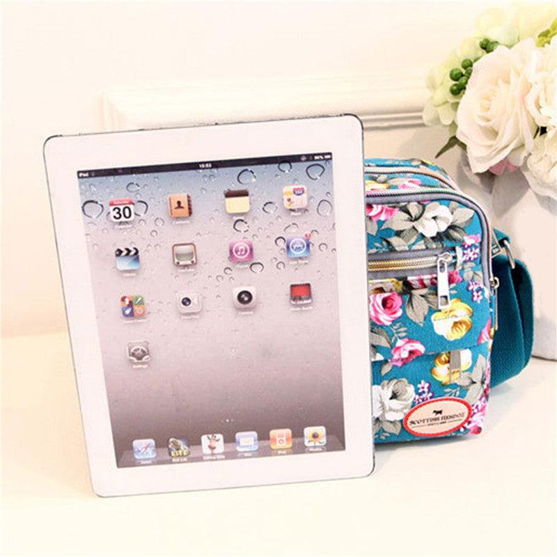 Floral Pattern Crossbody Bag Canvas Shoulder Bag Women's Pockets Purse