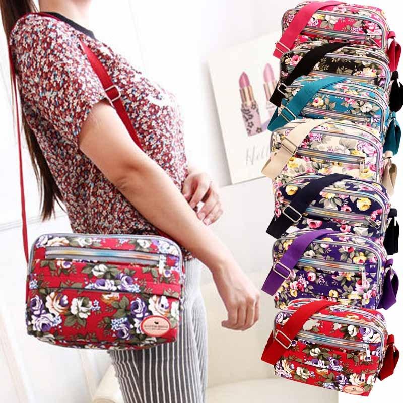 Floral Pattern Crossbody Bag Canvas Shoulder Bag Women's Pockets Purse