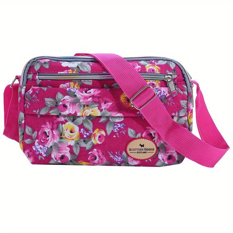 Floral Pattern Crossbody Bag Canvas Shoulder Bag Women's Pockets Purse