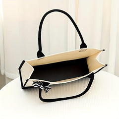 Letter Plant Pattern Canvas Tote Bag Large Capacity Shopping Handbag