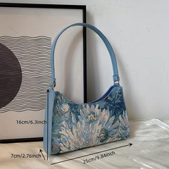 Floral Oil Painting Shoulder Bag Nylon Baguette Purse