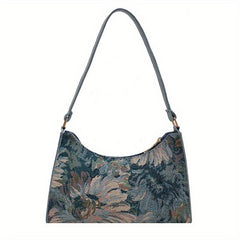 Floral Oil Painting Shoulder Bag Nylon Baguette Purse