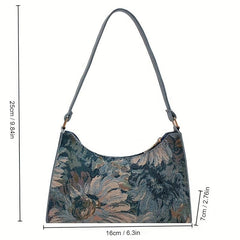 Floral Oil Painting Shoulder Bag Nylon Baguette Purse
