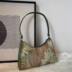 Floral Oil Painting Shoulder Bag Nylon Baguette Purse