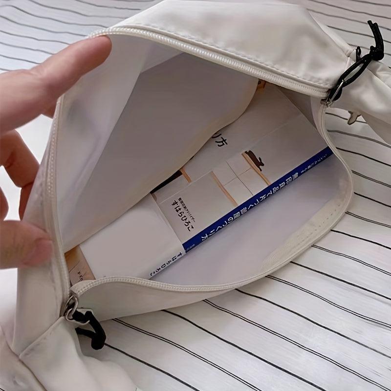 Women's Minimalist Canvas Shoulder Bag with Pendant Decor