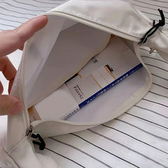 Women's Minimalist Canvas Shoulder Bag with Pendant Decor