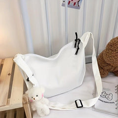 Women's Minimalist Canvas Shoulder Bag with Pendant Decor