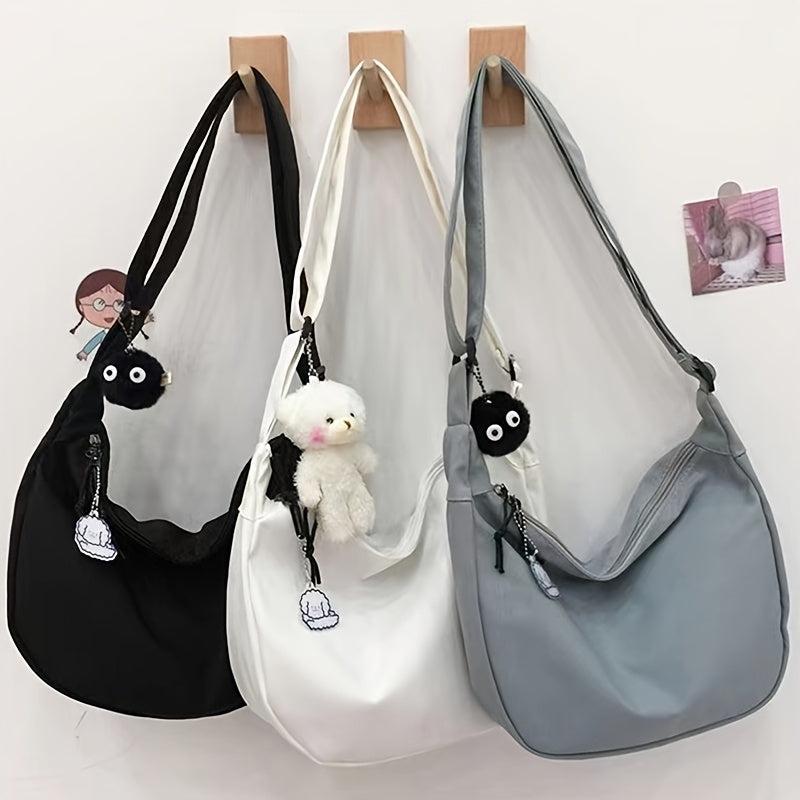 Women's Minimalist Canvas Shoulder Bag with Pendant Decor