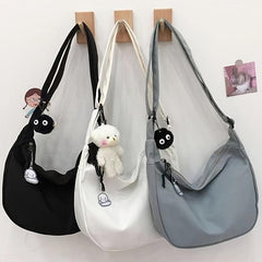 Women's Minimalist Canvas Shoulder Bag with Pendant Decor