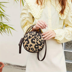 Leopard Pattern Round Bag Zipper Satchel Women's Purse