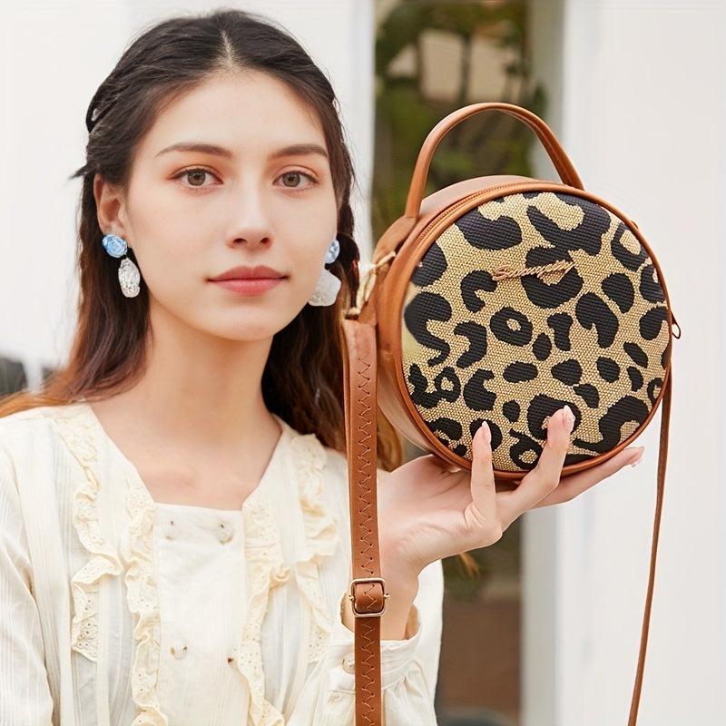 Leopard Pattern Round Bag Zipper Satchel Women's Purse