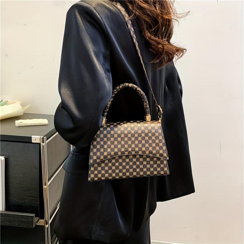 Vintage Geometric Print Handbag Retro Top Handle Crossbody Bag