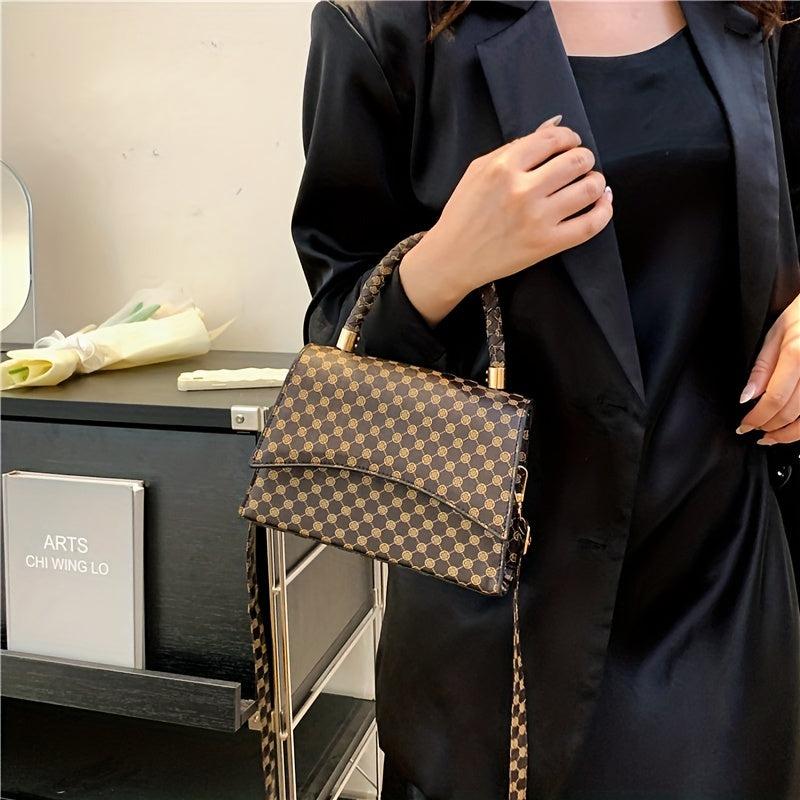 Vintage Geometric Print Handbag Retro Top Handle Crossbody Bag