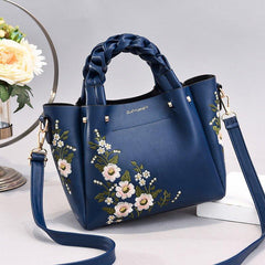 Floral Embroidery Crossbody Bag Braided Handle Purse