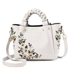 Floral Embroidery Crossbody Bag Braided Handle Purse