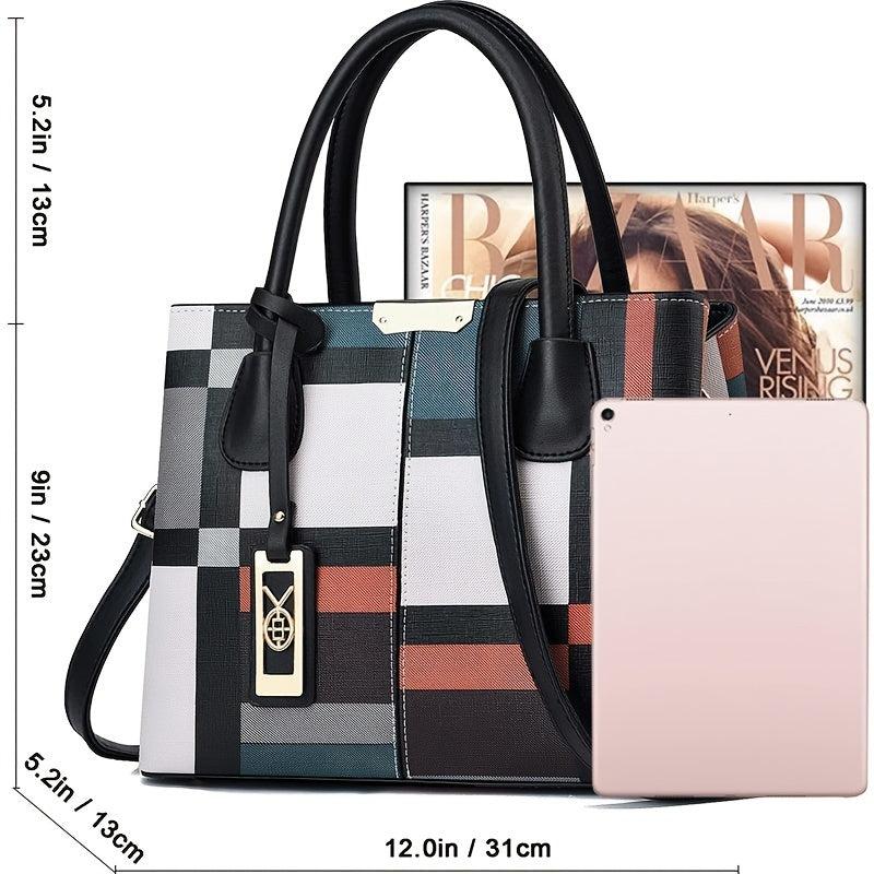 Colorblock Handbag Double Handle Purse Casual Crossbody Bag
