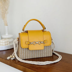 Heart Flap Straw Box Bag Top Handle Purse