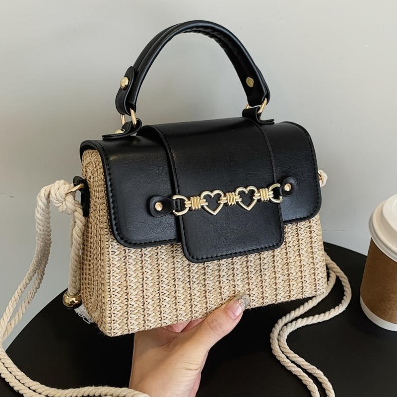 Heart Flap Straw Box Bag Top Handle Purse