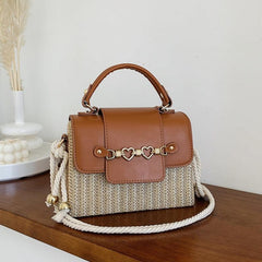 Heart Flap Straw Box Bag Top Handle Purse